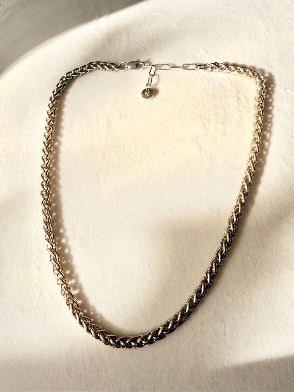 Nordstrom Silver/gold Tone Wheat Chain Necklace Chunky Braided Statement